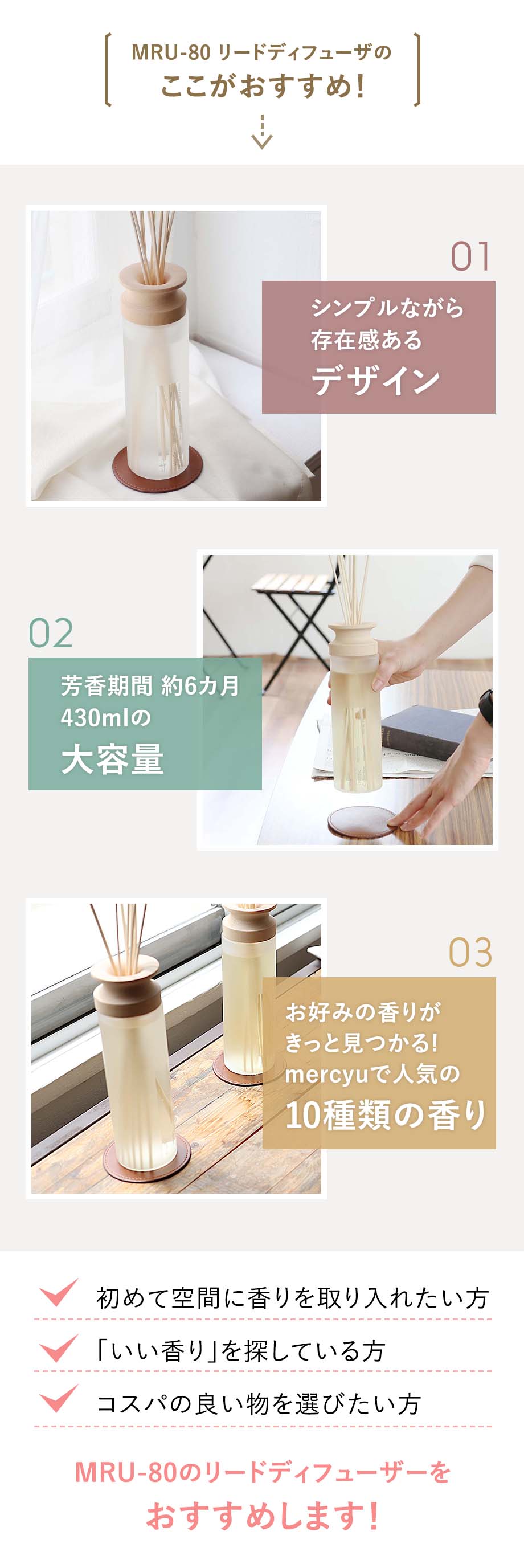 初めて空間に香りを取り入れたい方 「いい香り」を探している方 コスパの良い物を選びたい方